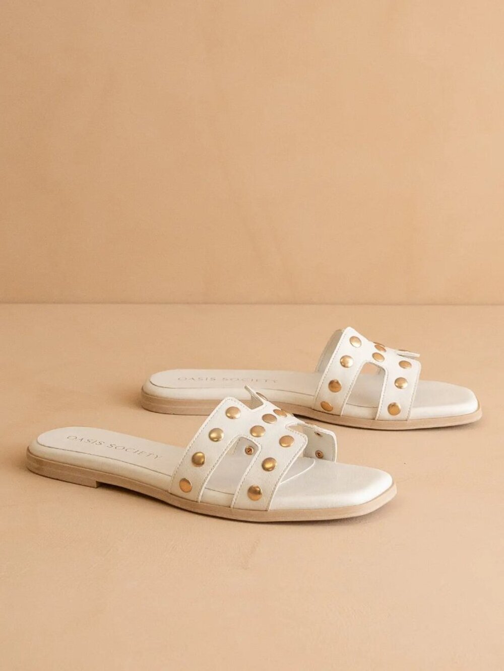 Oasis Society The Evelynne | White Studded H Band Slides 10